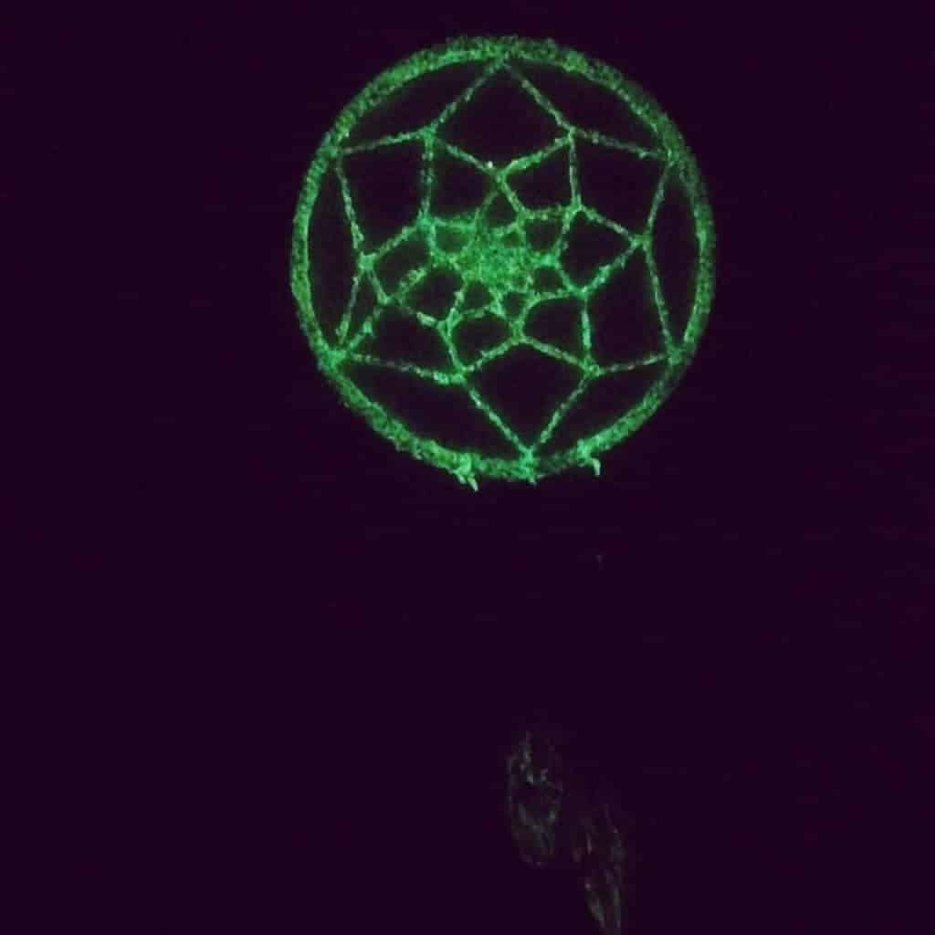 glow in the dark dream catcher, glowing green in the dark