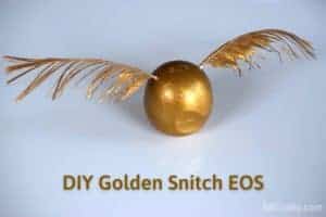 Handmade golden snitch from Harry Potter with the title of "DIY Golden Snitch EOS"