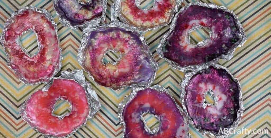 candy agate slices in their homemade aluminum foil molds