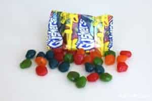 Gushers candy in front of the bag