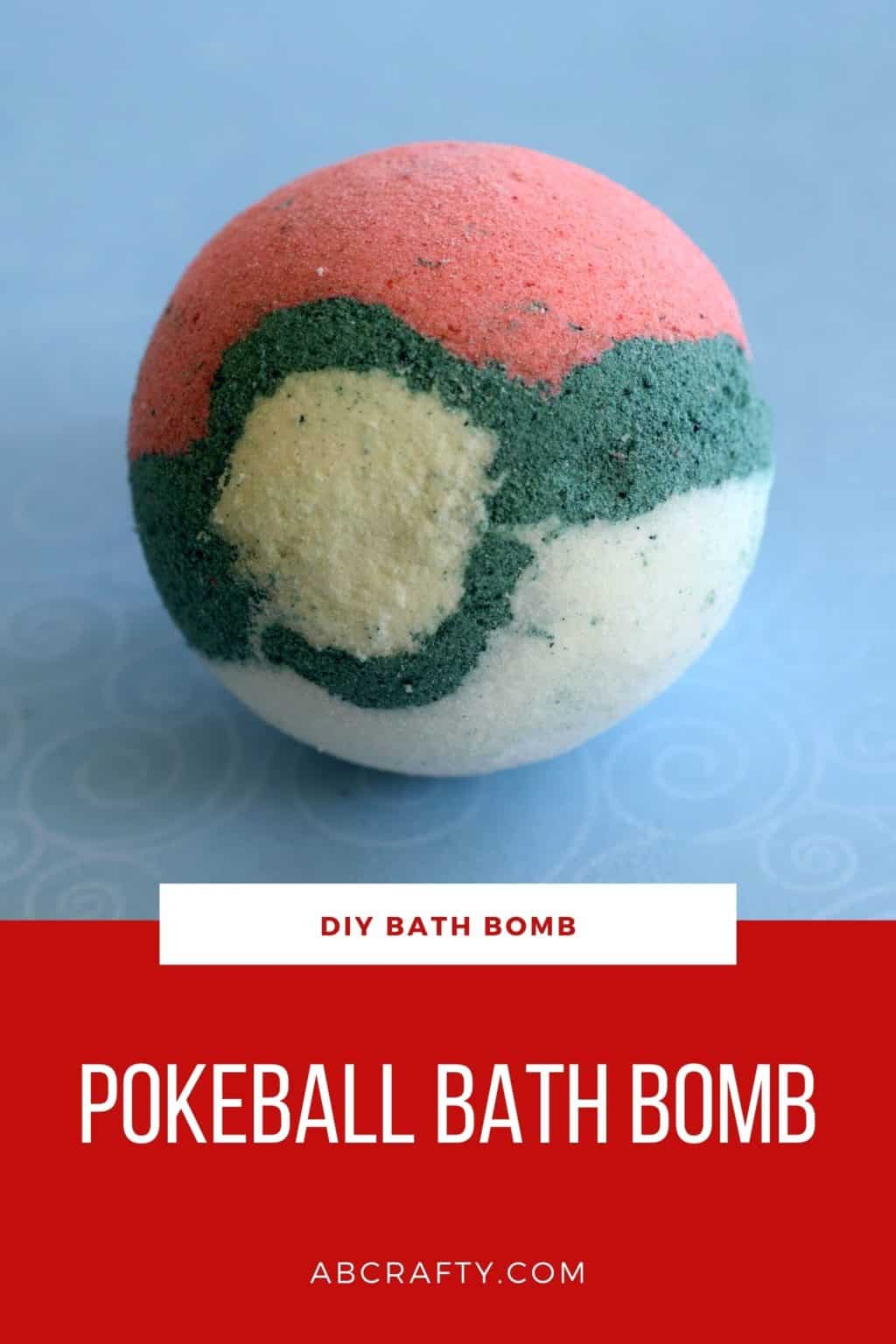 diy pokemon bath bomb in the shape of a pokeball with the title "diy bath bomb, pokeball bath bomb"