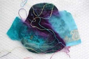 Rainbow silk yarn added to fibers