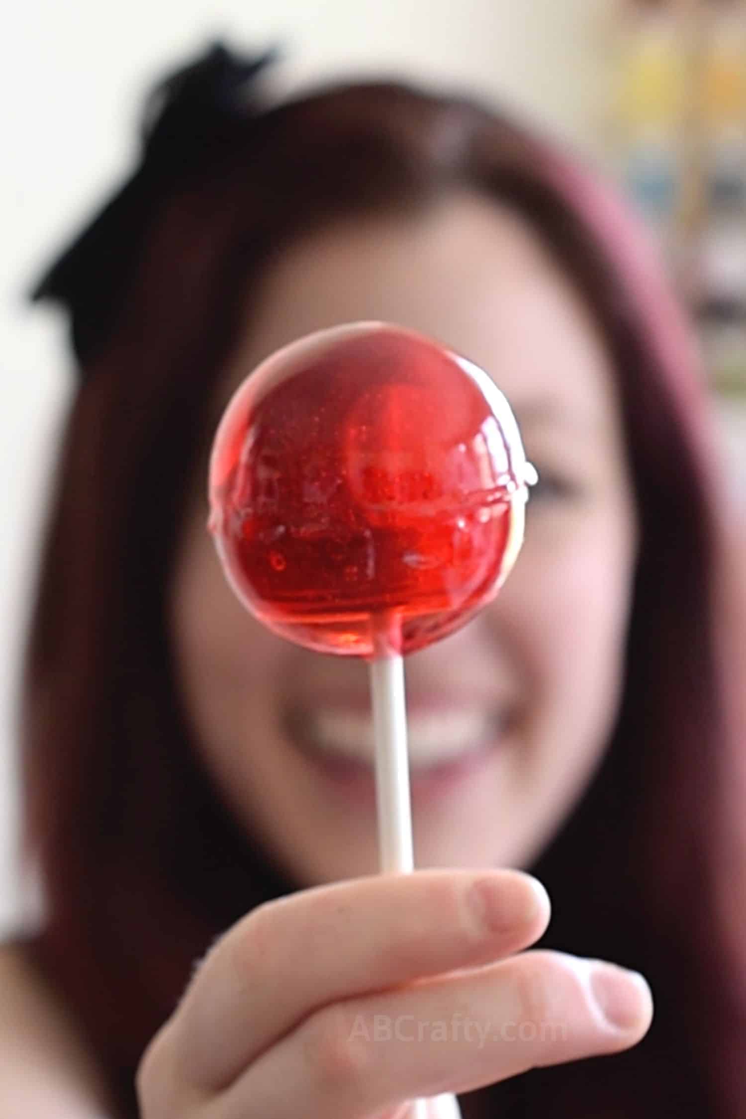 Homemade Giant Cherry Red Tootsie Pop - Red lollipop with a Tootsie Roll inside