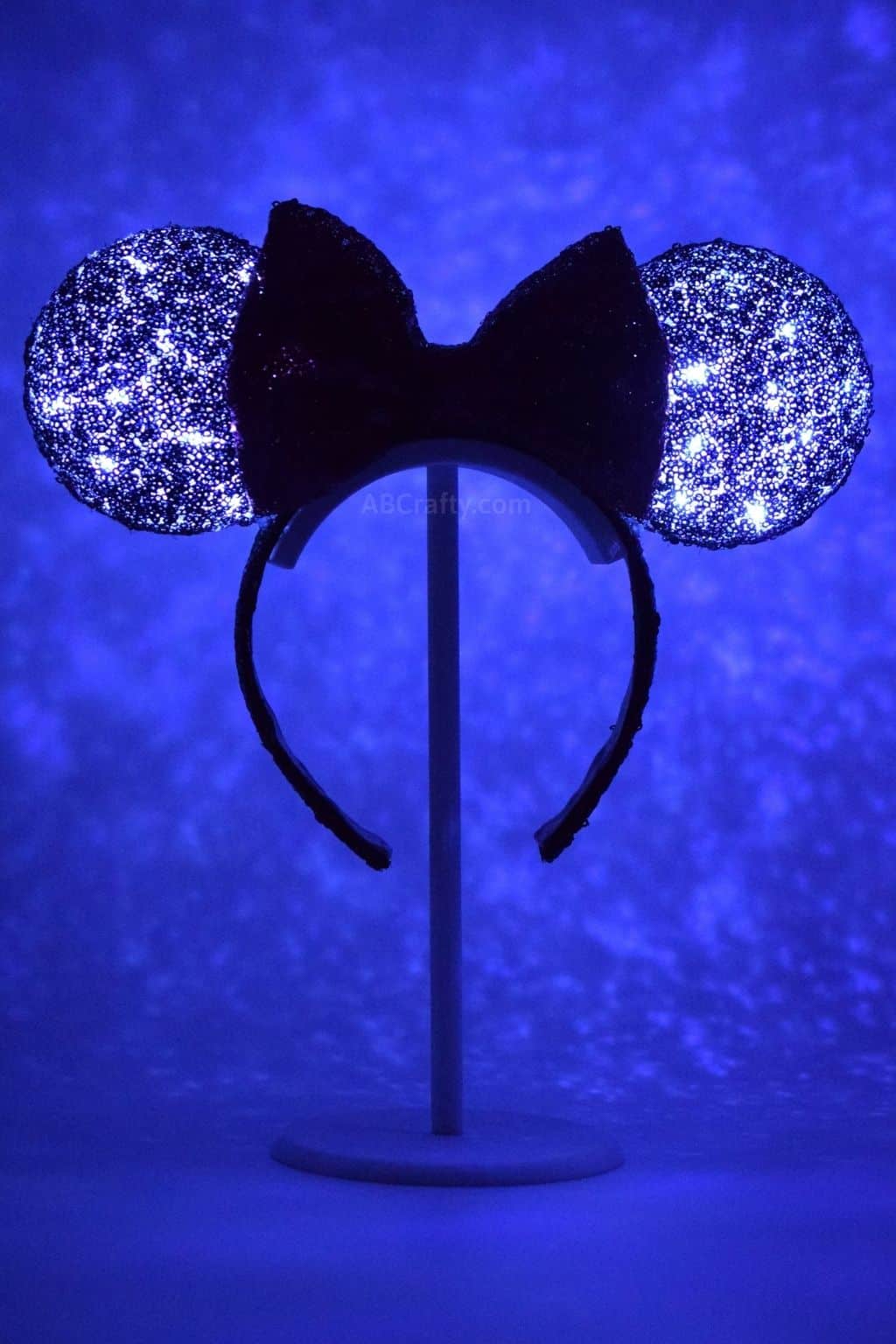DIY light up Minnie Mouse ears lit up in the dark