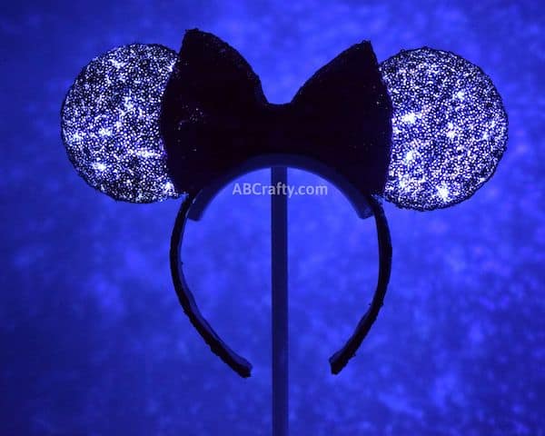 Minnie mouse ears lit up in the dark