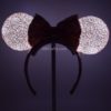 diy minnie mouse ears lit up in the dark, glowing slightly pink