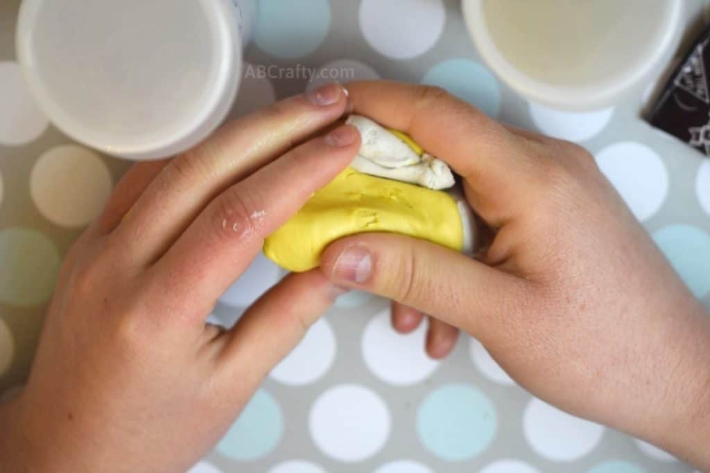 Mixing white and yellow parts of amazing mold putty