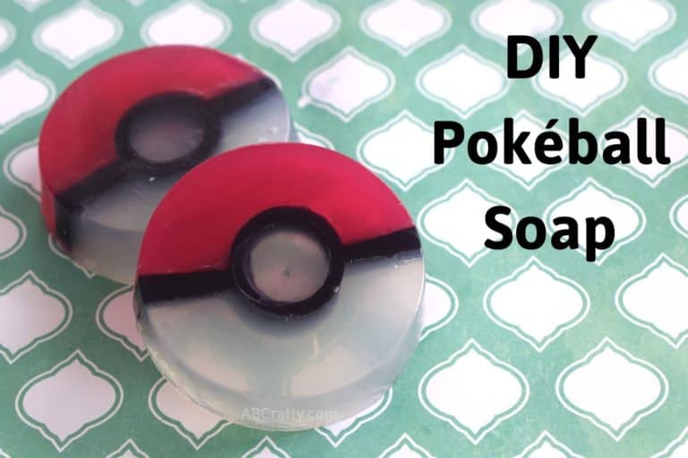 two homemade pokemon soaps in the shape of pokeballs with the title 'diy pokéball soap'