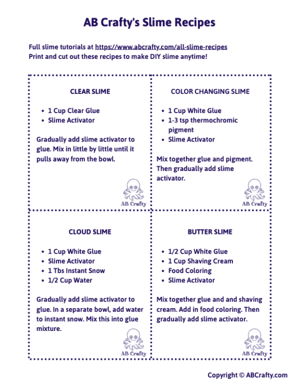 14+ DIY Slime Recipe Cards- Free Download - AB Crafty