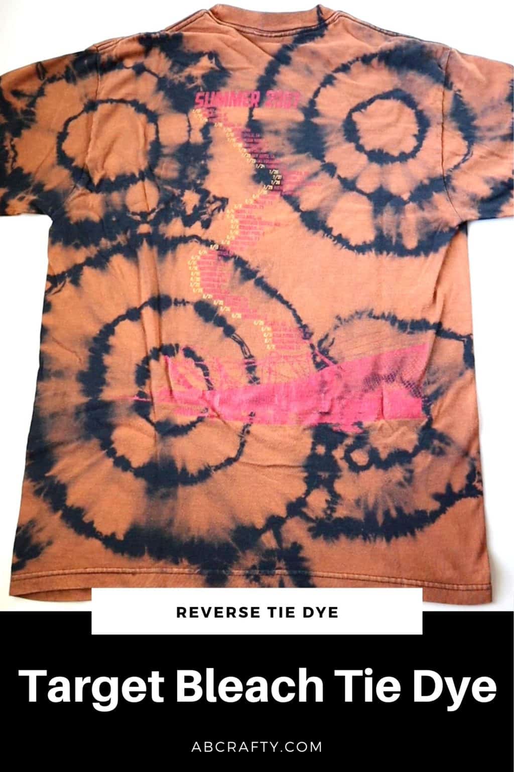 orange and black reverse tie dye t shirt in a target pattern with the title "target bleach tie dye"