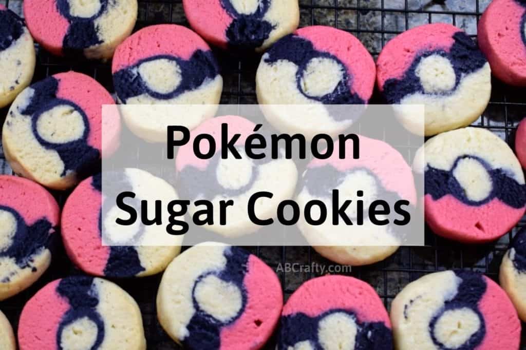 pokemon cookies on a cooling rack with the title "pokemon sugar cookies"