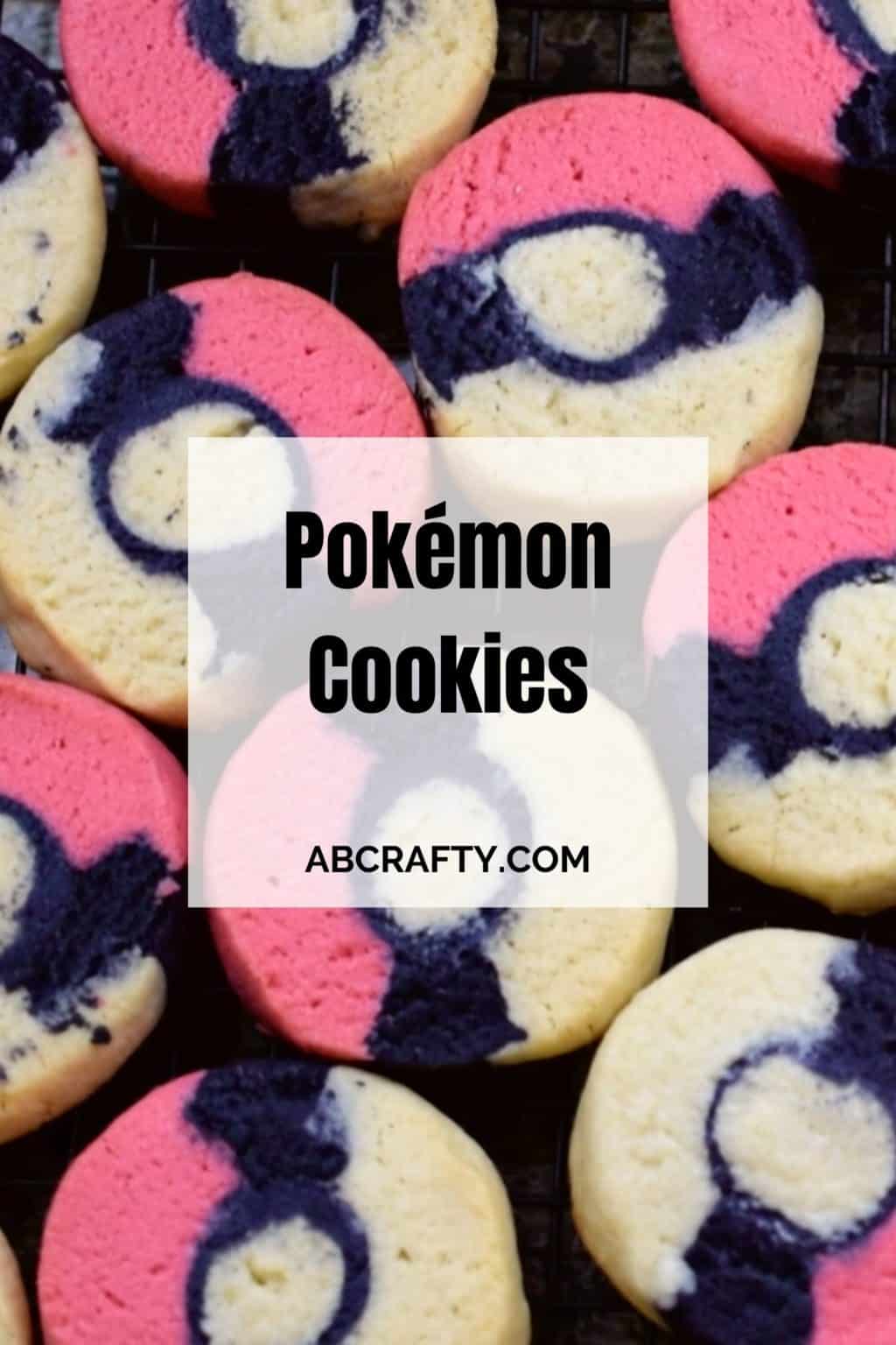 pokemon sugar cookies in the shape of a pokeball with the titel "pokemon cookies"