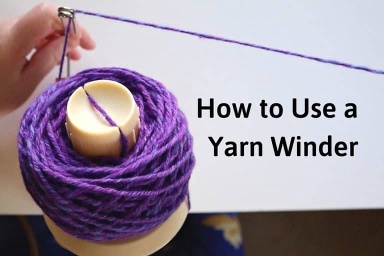 a purple ball of yarn on a yarn winder with the title "how to use a yarn winder"