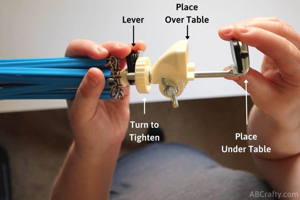 the bottom of yarn swift showing the different parts of the yarn swift