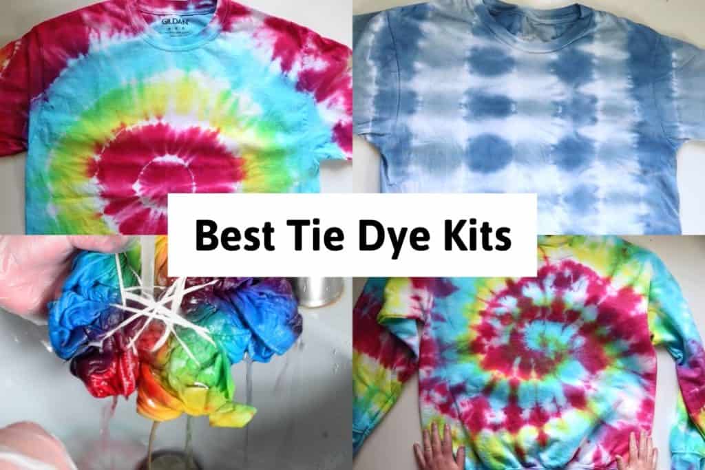 2 tie dye shirts and a tie dye sweatshirt and rinsing a dyed shirt with the title "best tie dye kits"
