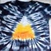 finished candy corn tie dye shirt with candy corn design in the middle and black around the edge