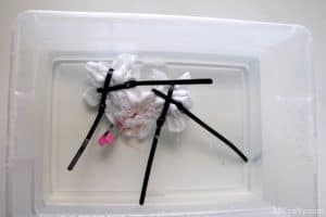 soaking the tied up shirt in a solution of soda ash and water