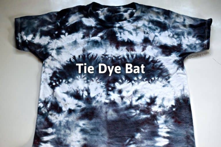 finished black tie dye shirt with the title "tie dye bat" on top