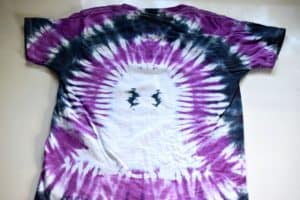 finished ghost tie dye shirt with purple and black stripes