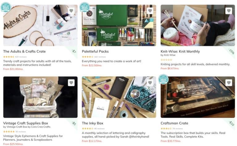 screenshot of cratejoy showing multiple craft subscription boxes