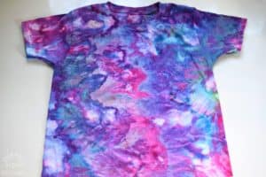 finished blue, purple, and pink ice tie dye shirt