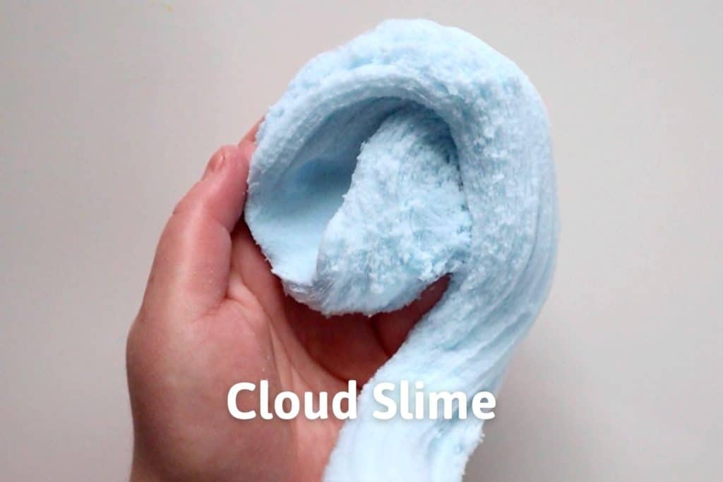 drizzling blue soft slime into a hand so it forms a spiral with the title "cloud slime"