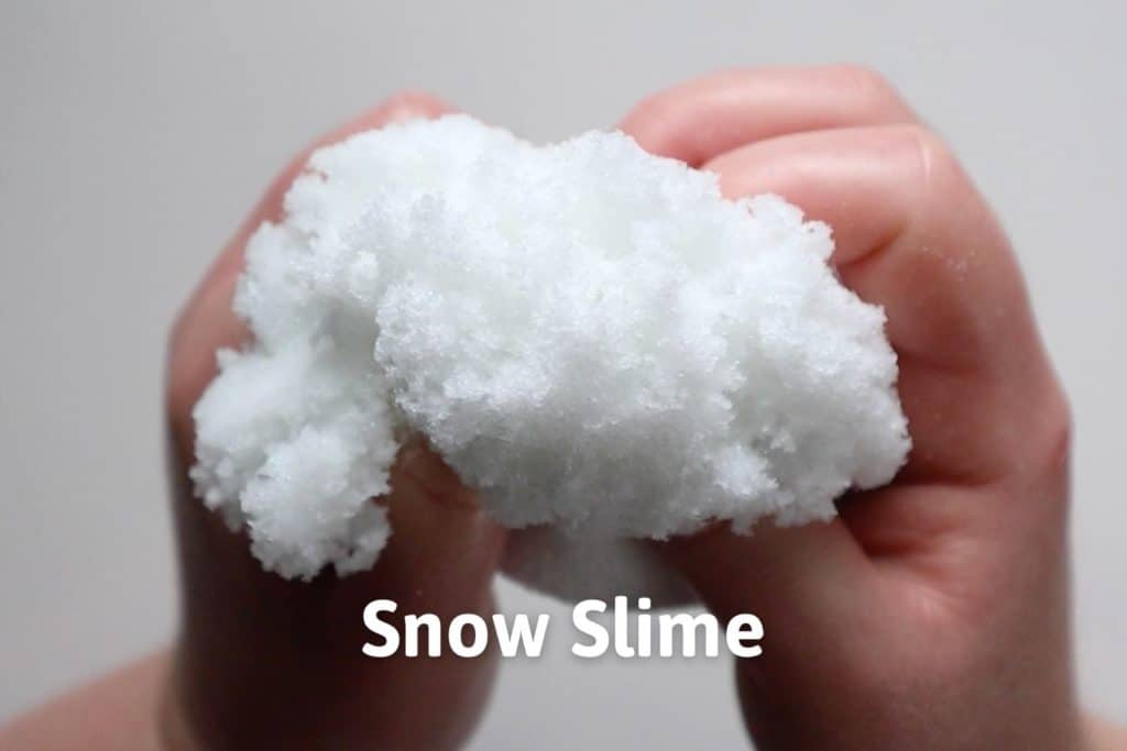 holding the ball of fluffy snow slime with the title "snow slime"
