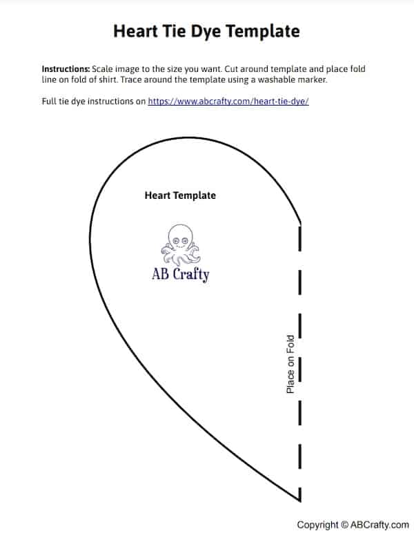 image of the printable template to make a heart tie dye design