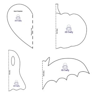 4 tie dye templates in the shape of a heart, pumpkin, bat, and ghost