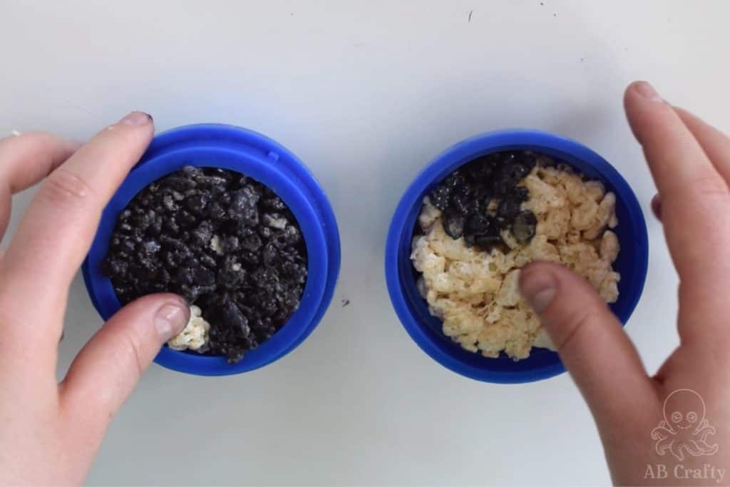 filling in the gap with plain rice krispie mixture