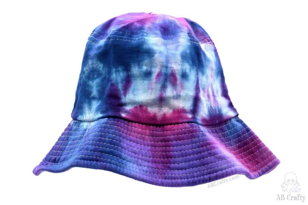 finished blue, purple, and pink tie dye bucket hat