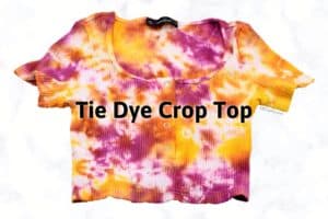 pink, orange, and yellow dyed crop top with the title "tie dye crop top"