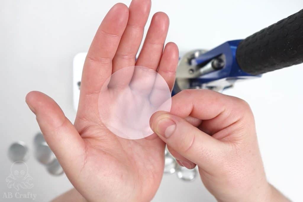 holding the mylar circle over a hand