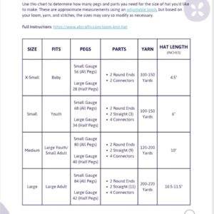 AB Crafty Loom Knit Hat Size Chart Image