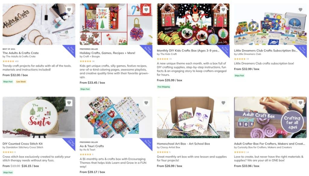 screenshot of craft subscription boxes from Cratejoy's black friday sale