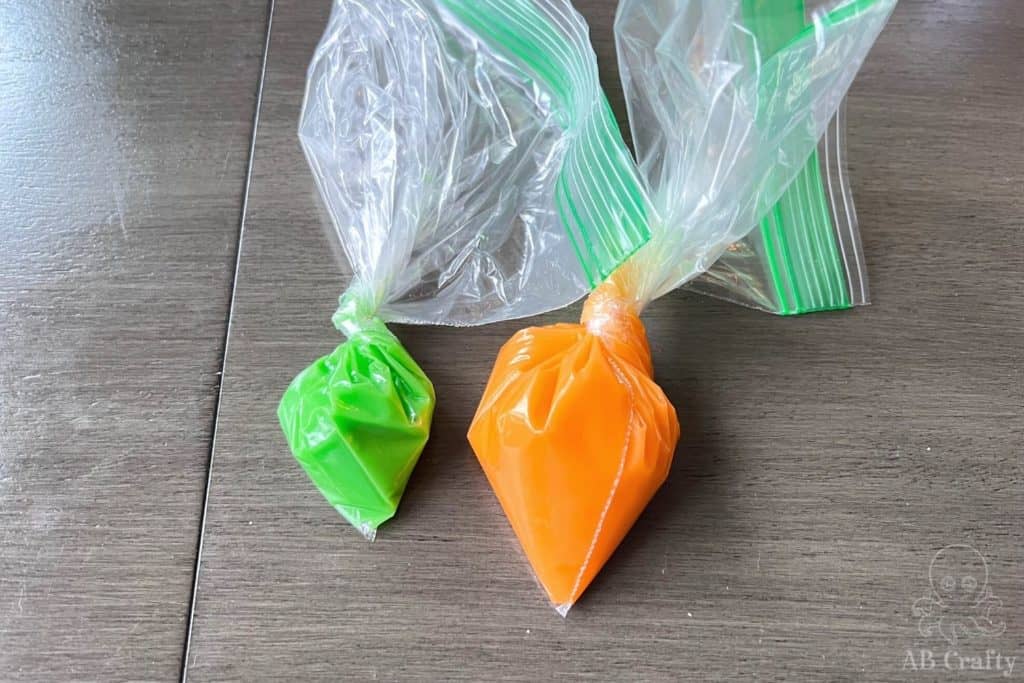 plastic bags with orange and green fosting