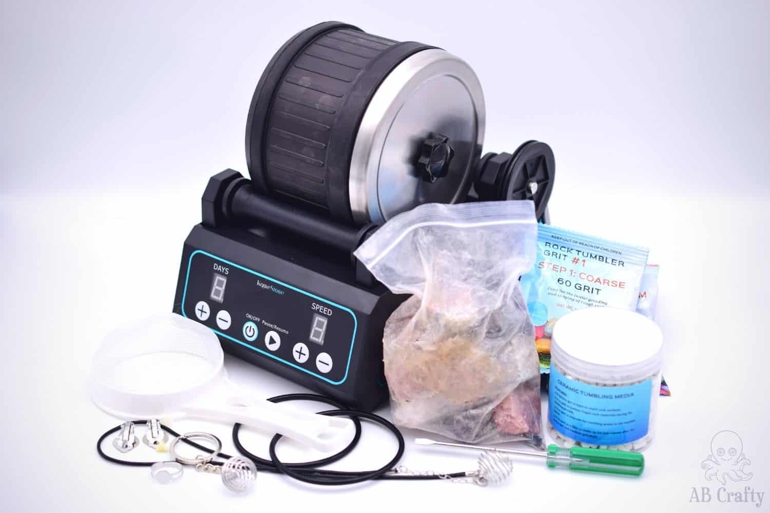 Zcvtbye Rock Tumbler Kit,Rock Polisher for Kids & Adults,Includes 2  Belts,Bag of Rough Stones,4 Coarse Grinding,Finely Ground,Polishing Grits,  Rock