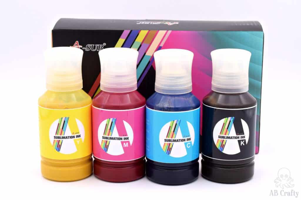 A sub sublimation ink in yellow, pink, blue, and black