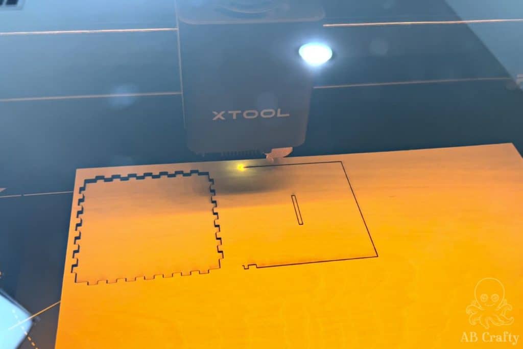 xtool m1 cutting out the laser cut box pieces out of basswood