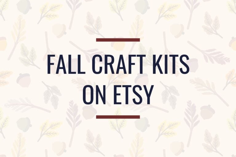 background is leaves and acorns with the title saying "fall craft kits on etsy"