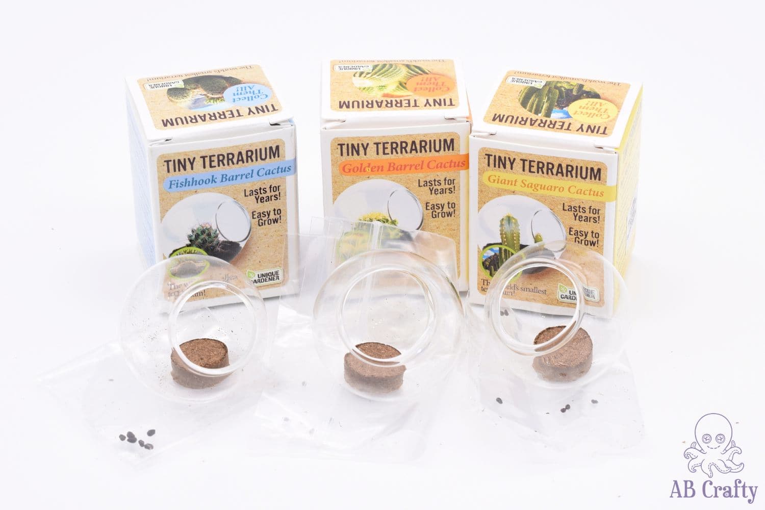 unique gardener tiny terrariums kits with 3 kits showing the content inside